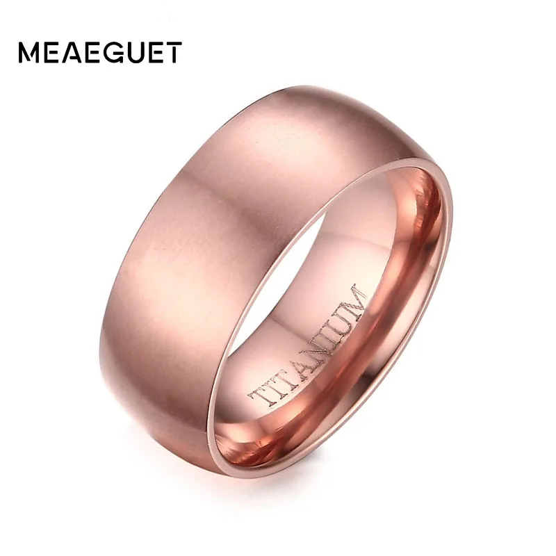 Meaeguet Titanium Rings For Men Rose Gold Color Luxury 8mm Titanium Band Brushed Wedding Ring Band Male Jewelry