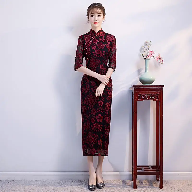 Сексуальные Длинные Cheongsam весенние винтажные платья в китайском стиле Модные женские Qipao тонкие вечерние платья с пуговицами Vestido s-xxxl - Цвет: style 2