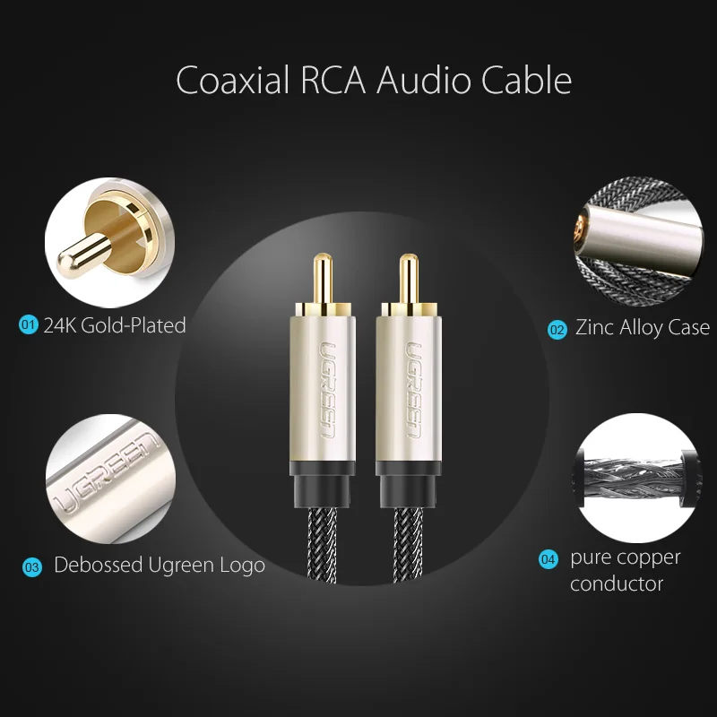 Ugreen AV133 аудио кабель коаксиальный SPDIF dvd Сабвуфер amp RCA видео соединение даже 75