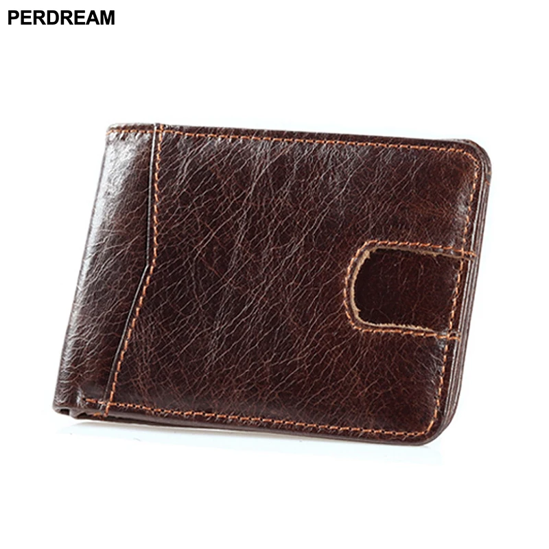 

PERDREAM Oil Wax Leather Wallet RFID shielded leather card package Anti-theft wool short card holder retro small card bag New