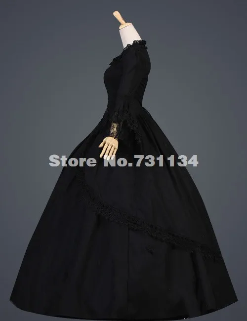 Обычное черное классическое винтажное готическое платье лолиты Ренессанса/викторианская Южная красавица Платье для Хэллоуина в стиле «Civil War»