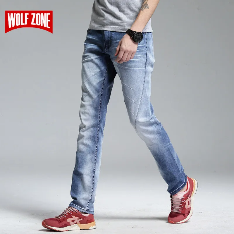 Топ Мода бренд дизайн джинсы для мужчин стрейч деним мужские s брюки на молнии Fly байкерские джинсы мужские длинные брюки синие полной длины