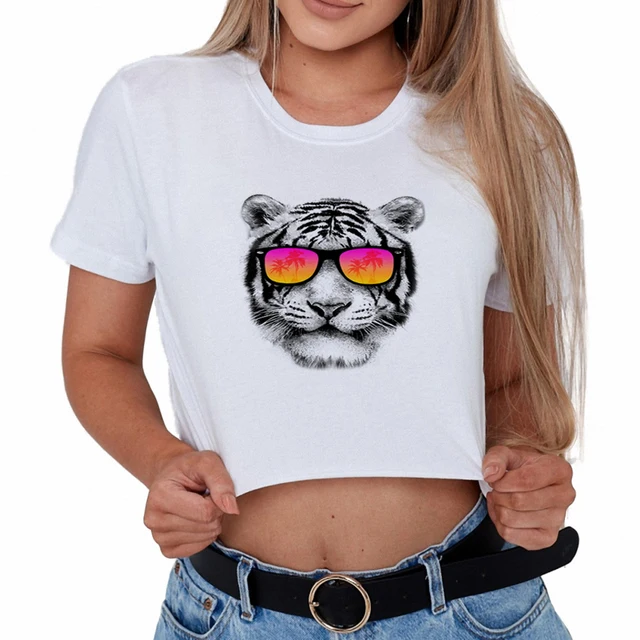 2018 New Citi Trends Women Crop Top Tiger Graphic Tee Shirts Ladies
