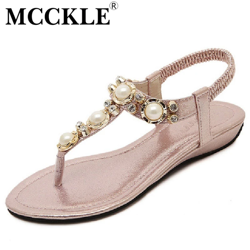 

MCCKLE Fashion Women Shoes Flat Thong Sandals Summer Crystal 2017 Shoes Woman Beauty Comfortable Casual Sandals Beach Shoes New