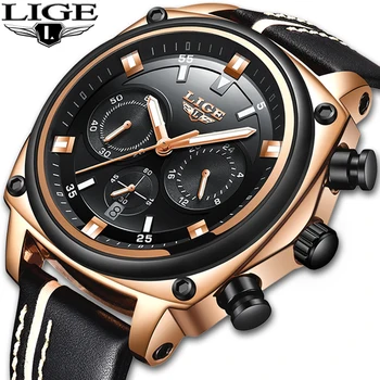 

LIGE New Mens Watches Top Brand Luxury Chronograph Men Watch Leather Luxury Waterproof Sport Watch Men Male Clock Man Wristwatch