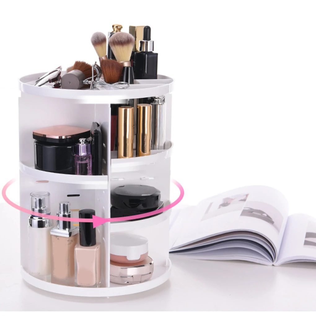 

High Quality 3 Colors Multifunctional Plastic 360-degree Rotating Jewelry Makeup Brush Holder Organizer Storage Box