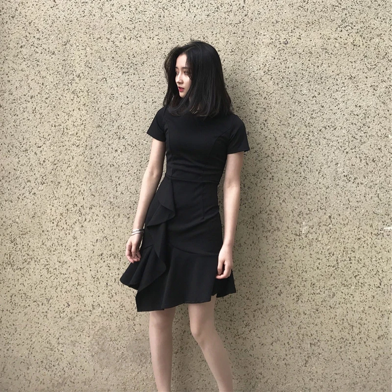 

Summer Dress 2019 Korean Sexy Club Mini Dress for Women Vintage Ruffle Beach Black Dress Elegant Ladies Dresses Vestidos MY2390