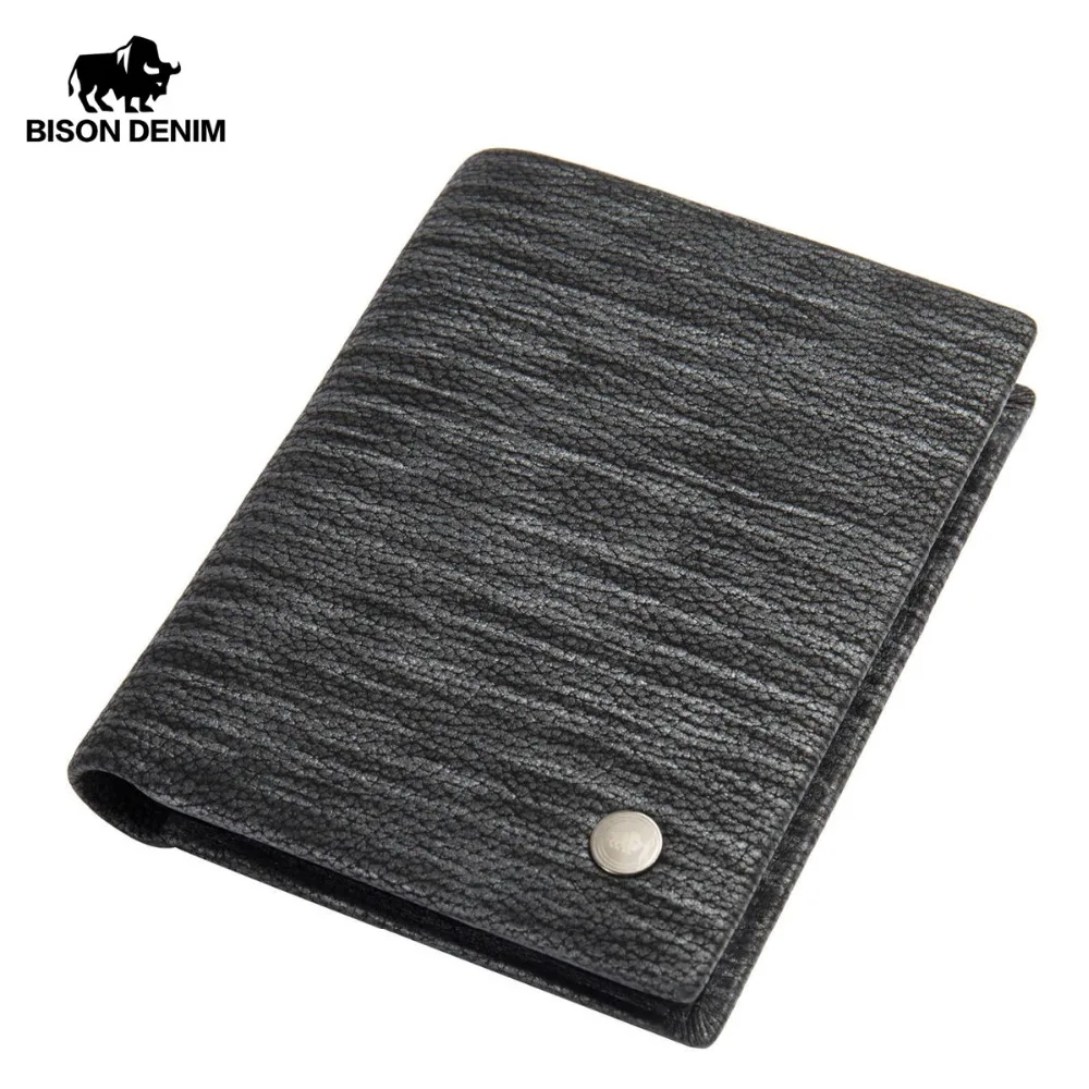 

BISON DENIM Cowhide Leather Wallet Male Bifold Short Card Holder Wallets Money Bag Slim Credit&ID Card Wallet for Men N4452