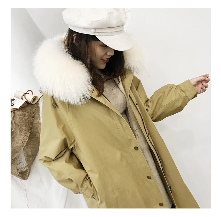 JKP 2018 новая реальная енота пальто с мехом осень-зима новые модные женские туфли для взрослых длинный участок с Рекс Кролик Лайнер теплая