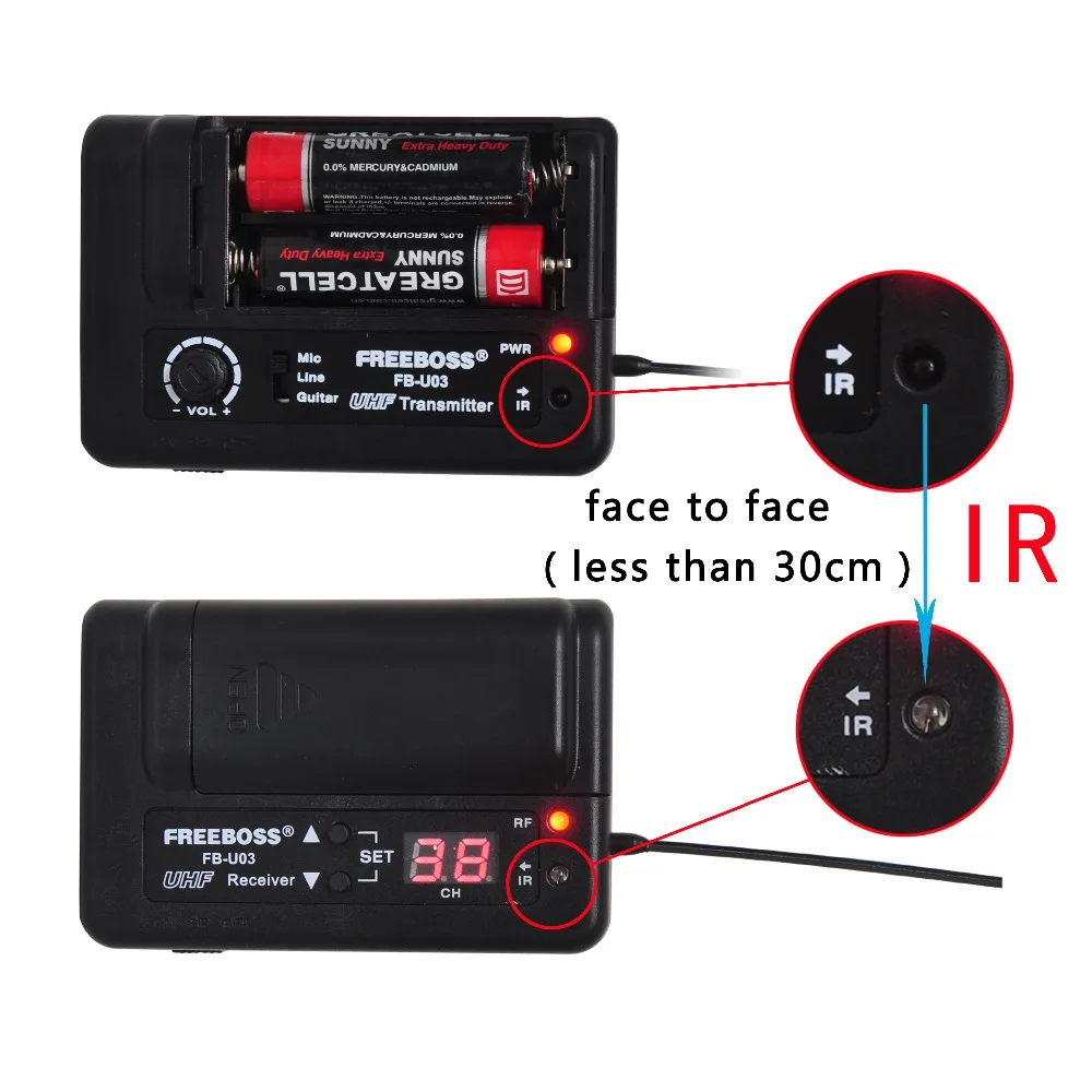 FREEBOSS FB U03 2 1 Way 100 channel Bodypack передатчик для камеры гитары беспроводной микрофон