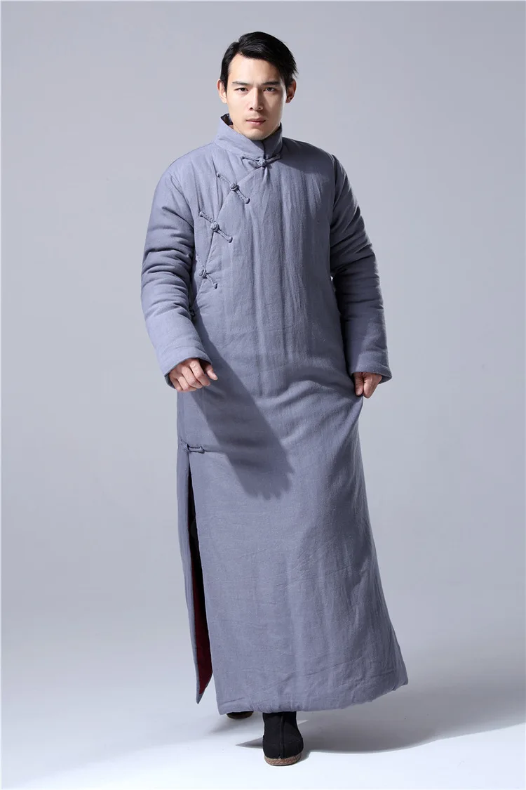 Китайский стиль, толстый свободный льняной халат, длинный халат, Китайская традиционная зимняя мужская одежда, ретро пеньковый хлопковый мягкий длинный халат