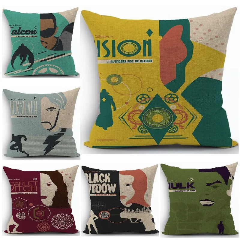 

Hot Sale The Avengers Hero Cushion Cover Linen Cotton Throw Pillows Car Sofa Cover Decorative Pillowcase