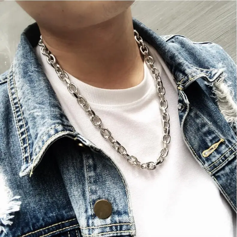 

Cheap Stainless Steel Cuban Chain Necklace Men Link Curb Chain Gift Jewelry boys hiphop Necklace Choker Jewelry Length 50CM