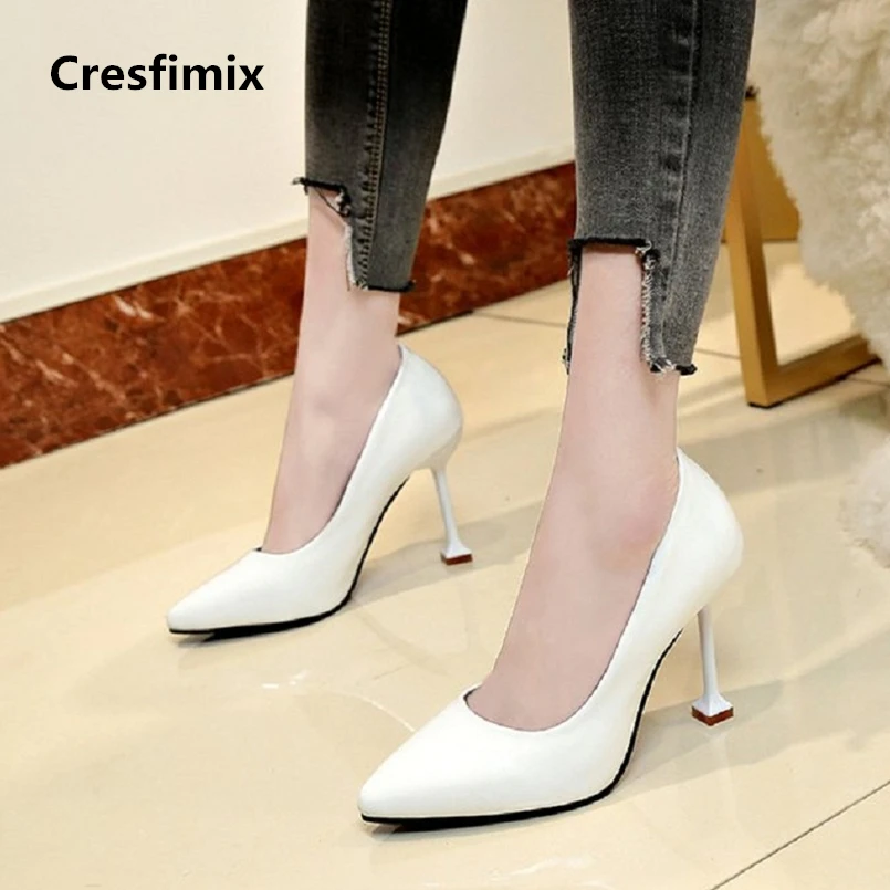 Cresfimix women fashion new arrival pu leather slip on high heel shoes ...