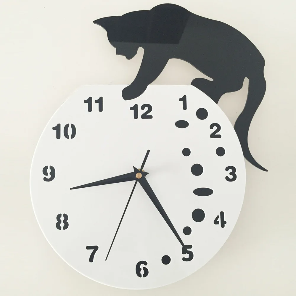 Настенные часы с кошкой, креативные, персональные, акриловые часы, суженные и модные, настенные часы для гостиной, креативные, Черный кот
