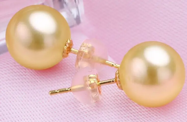 Серьги с золотым жемчугом 14 k желтое золото 11-12 мм бесплатная доставка | Украшения