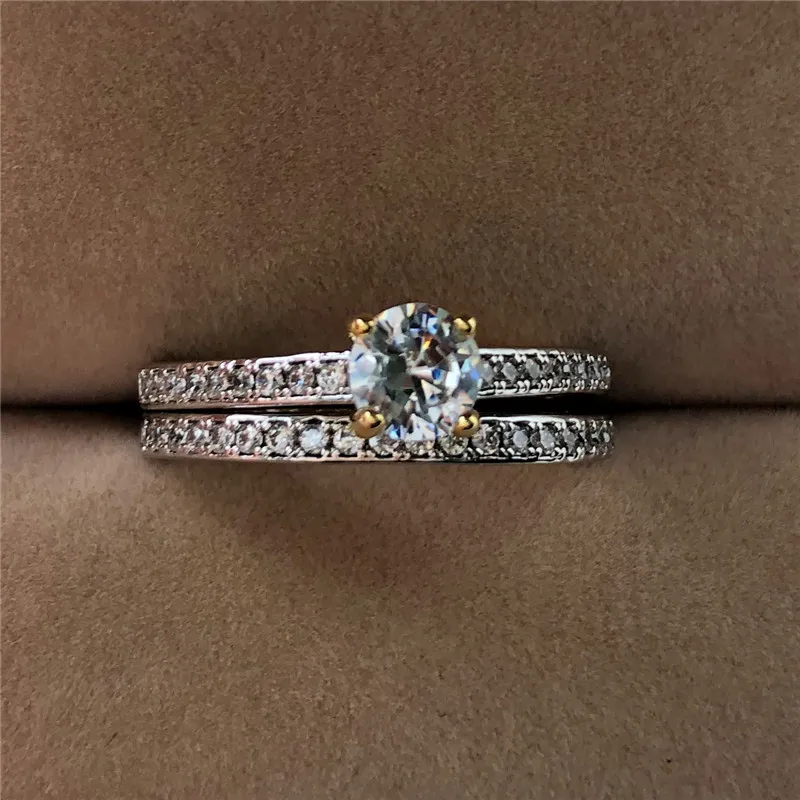 

Boho Female Silver & Gold Color Engagement Ring Set Small Zircon Stone Wedding Rings For Women Luxury Jewelry
