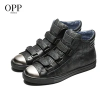 OPP Snakeskin Men Shoes Ankle Boots Men Punk hop hip Metal Rivet High Top Men Boots Genuine Leather Sneakers Hook&Loop Shoes spring men casual shoes winter male luxury trainers adult ankle boots genuine leather hook loop solid suede flatform sneakers
