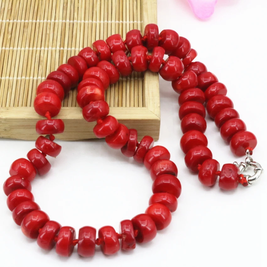 

New Bohemia statement choker natural coral stone gem 8*12mm abacus beads necklaces for women fine chain jewelry 20inch B3206