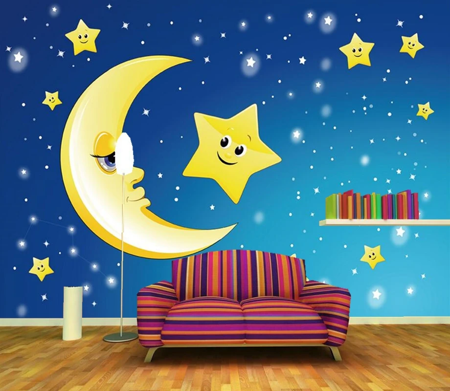 

Custom 3D murals,Cute cartoon stars moon wallpaper papel de parede, living room sofa TV wall children room wallpaper for wall