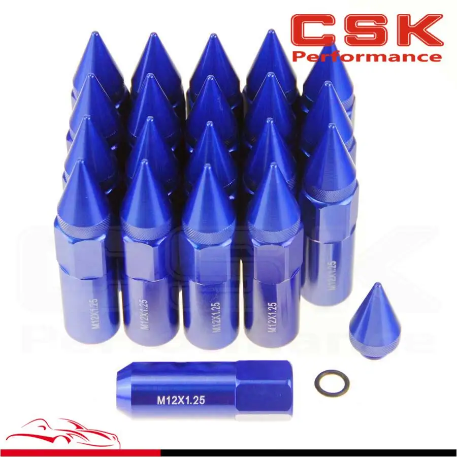 

20pcs Spiked Extended Tuner 60mm Lug Nuts Wheels / Rims M12X1.25 Aluminum Blue/ black / red