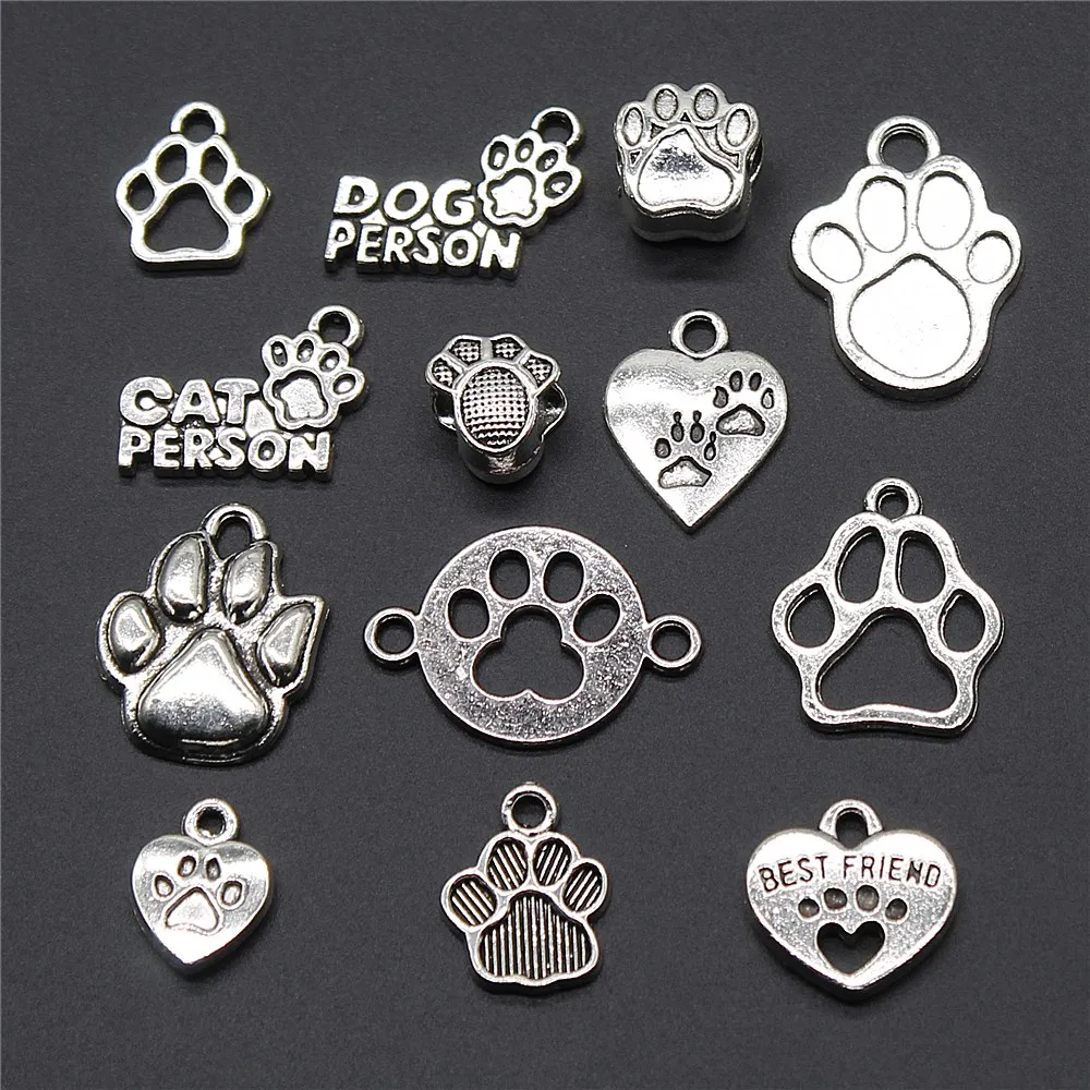 

10pcs Dog Paw Charm Vintage Antique Silver Color Paw Print Pendant Charm Cute Paw Charm Jewelry Accessories Craft
