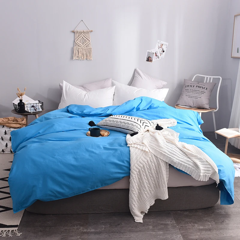 

Stylish Lake Blue Solid Color 1PC Environmental And Dyeing Super Soft Duvet Cover Home-Textile 5 Size For Choose 220x240cm Size