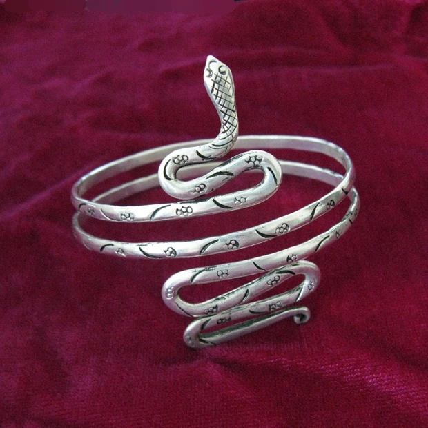 

Chinese 100/% handmade Miao jewelry hand Miao silver bracelet arm ring plate snake bracelet