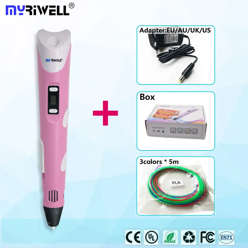 Оригинальная 3D Ручка myriwell RP100B с ABS/PLA нитью, детская ручка для самостоятельной Печати, рождественский подарок, лучший подарок на день рождения+ подставка+ патент - color: only pen pink