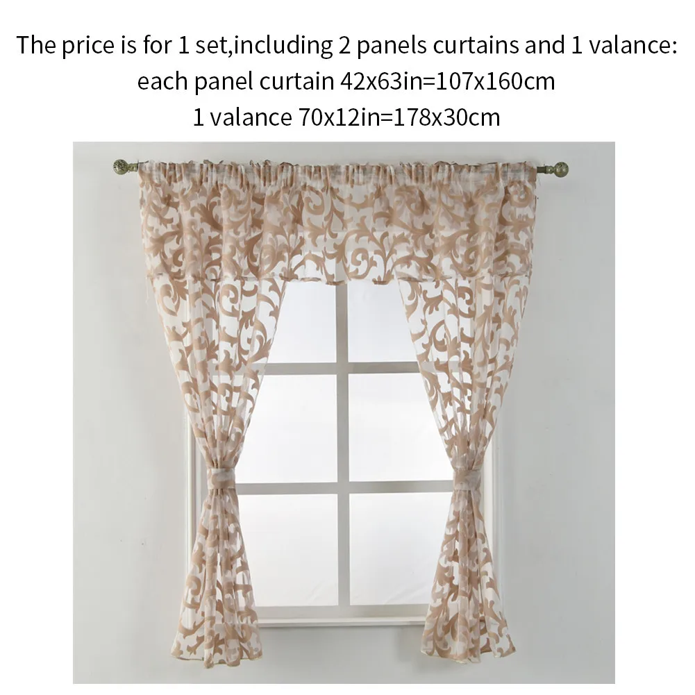 Smt505 NAPEARL Floral Leaves Jacquard Short Tulle Drops Valance Set Kitchen Windows With Ropes Cream Color Rustic Decor Fabric Circle