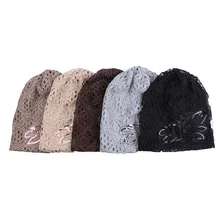 Осенне-зимняя женская шляпа 5 цветов, кружевная шапочка с цветком, шапка-шарф, двойные шапочки в несколько слоев для женщин, новинка, головной убор Gorro Feminino