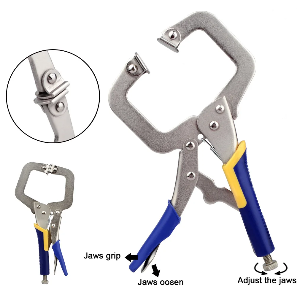 

Multi-functional C-type Flat Locking Grip Vise Pliers Carbon Steel Welding Quick Fixing Locking C Clamp Pliers Round Wood Tenon