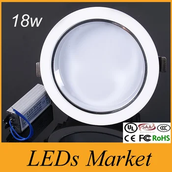 

New Arrvial 18w White Shell Led Recessed Down Lights dimmable AC 110-240V Warm/Cool White + Drivers 160Beam Angle CE UL