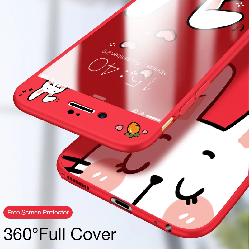ASINA 360 Full Cover Cases For iPhone 7 Case Original Cute 3D Cartoon Cover For iPhone 7 8 Plus X Bumper Fundas Tempered Glass