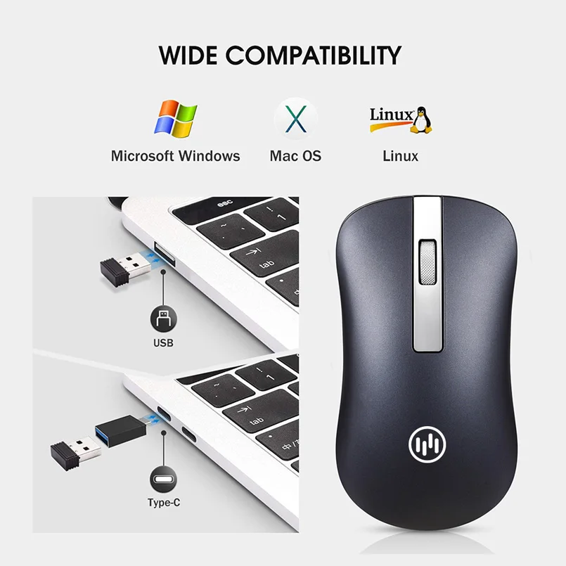 Беспроводная мышь с Bluetooth, Бесшумная игровая мышь, перезаряжаемая компьютерная мышь, беспроводная эргономичная компьютерная мышь 2,4 ГГц, USB мышь для ноутбука