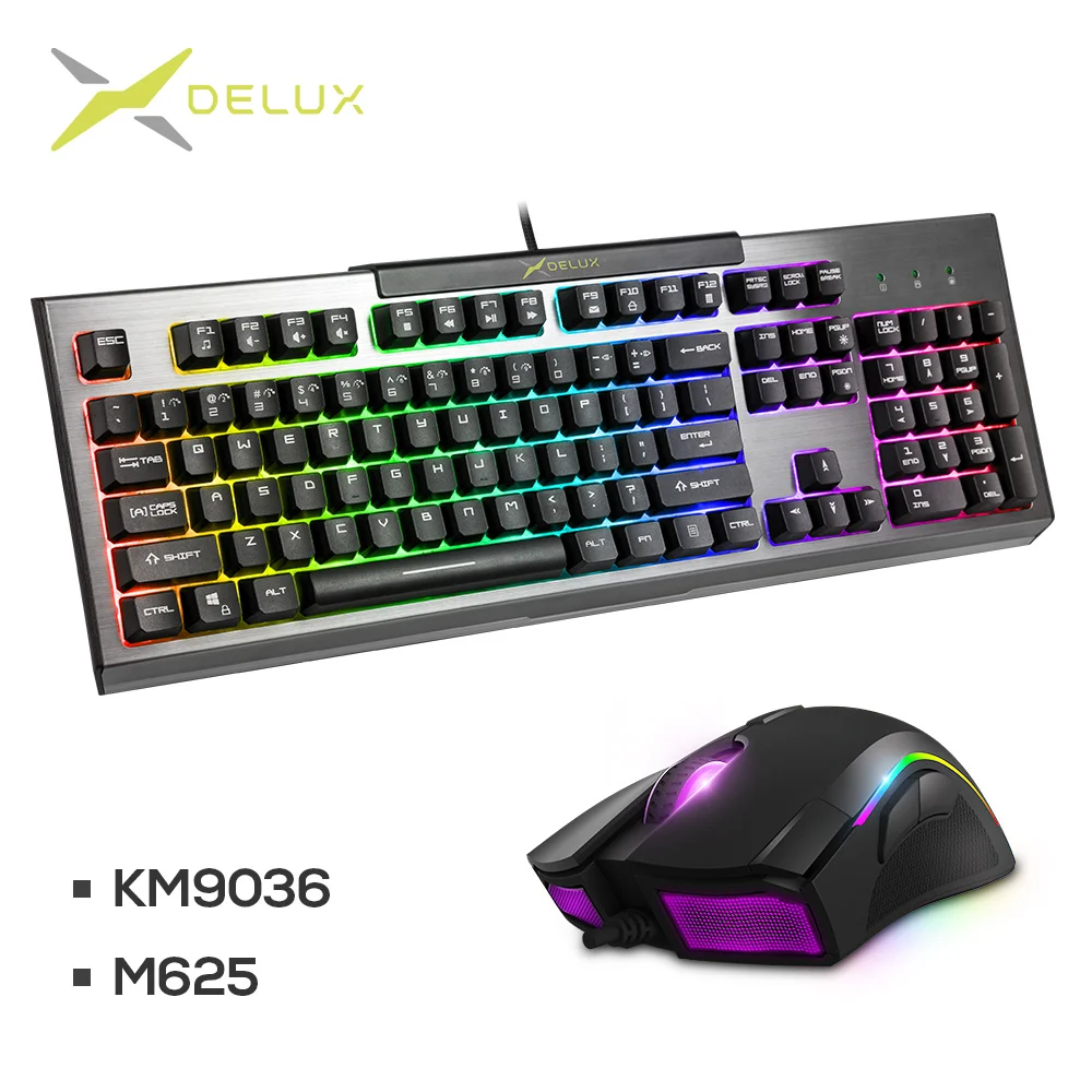 

DELUX KM9036 Backlight Keyboard M625 Wired Mouse DPI 4000 5 changeable LED light Gamer PC Gaming Mice Mouse Keyboard for Laptop