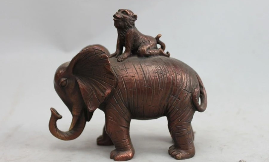 

China Buddhism Feng Shui Pure Bronze Copper Monkeys tease the elephant Statue a 0518