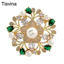 Tisvina новые кристаллы, жемчуг, цветок, броши для женщин, серебро и золото, цвет букета, булавки, брошь, кулон, двойное использование, ювелирное изделие