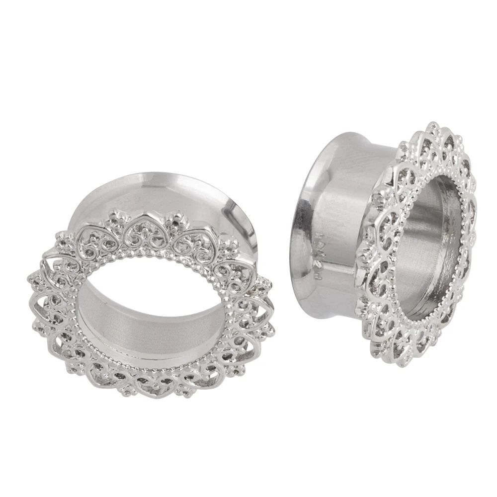

2PCS White Brass Flesh Ear Plugs Tunnels Single Flared Ornate Ear Expander Piercings Gauges10mm,12mm,14mm,16mm,19mm Body Jewelry