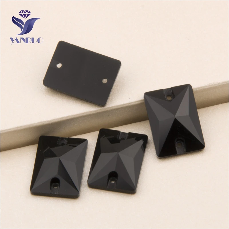 

YANRUO 3250 Jet Strass Black Crystal Glass Stones Rectangle Sew On Flatback Rhinestone For Clothing