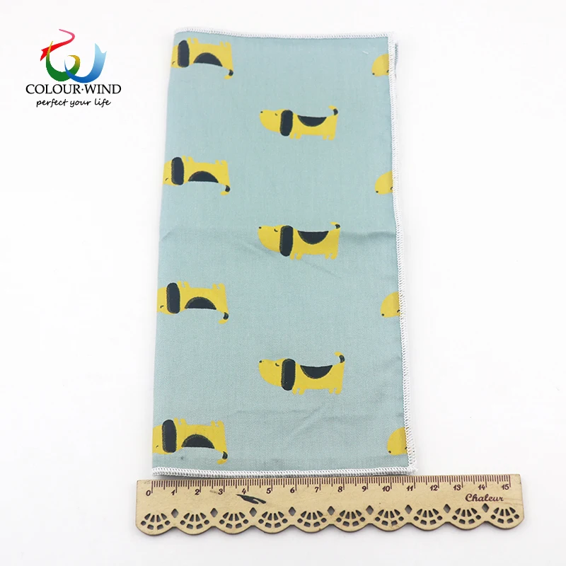 Men's Top Cotton Pocket Square 22*22CM Penguin Lion Cat Printed Handmade Cartoon Handkerchief Elegant Fashion Men Tie Suit