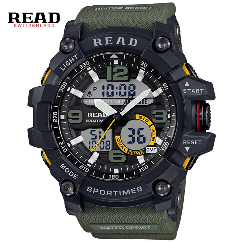 Prix pour READ Marque Hommes Sport Militaire Quartz Montres Hommes Cadran Rond Grand Numérique Échelle LED Analogique Montre-Bracelet Relogio militan 90001 Prix pour READ Marque Hommes Sport Militaire Quartz Montres Hommes Cadran Rond Grand Numérique Échelle LED Analogique Montre-Bracelet Relogio militan 90001
