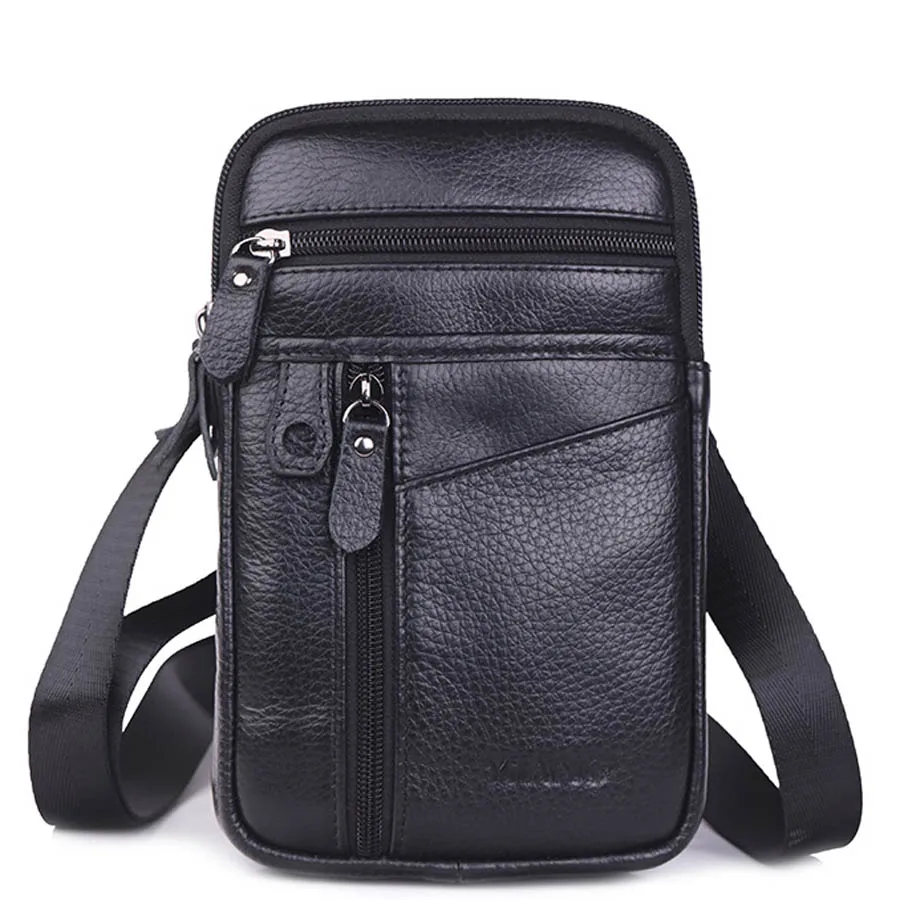 

Brand Men's Cross Body Shoulder Bag Male Cowhide Messenger Bags Genuine Leather Waist Belt Pack 7' Cell Mobile Phone Punch Case