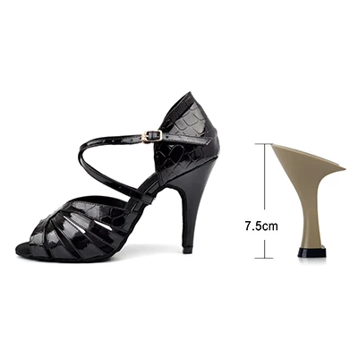 SHOYDANC Для женщин Туфли для латинских танцев Танго Танцы обувь Высокое качество для румбы, Бальные Танцы вечерние Обувь для танцев и узором «крокодиловая кожа» из искусственной кожи - Цвет: Black 7.5cm