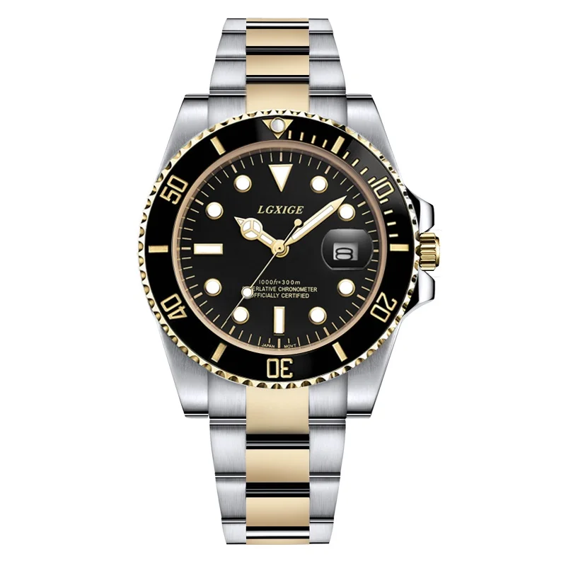 Горячая Распродажа, водонепроницаемые мужские часы, полностью стальные зеленые кварцевые часы, люксовый бренд, модные часы Submariner, мужские наручные часы - Цвет: LM011SGB