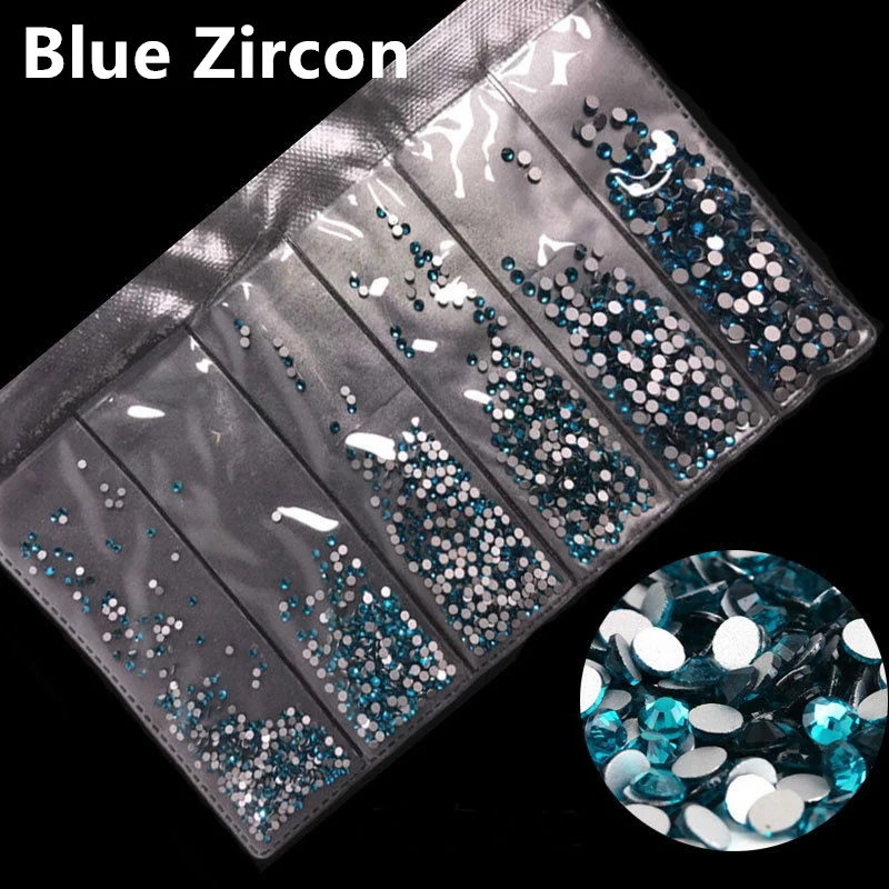31 цвет, SS3-SS10, разные размеры, Хрустальные стеклянные стразы для дизайна ногтей, для 3D дизайна ногтей, стразы, украшения, драгоценные камни - Цвет: Blue Zircon