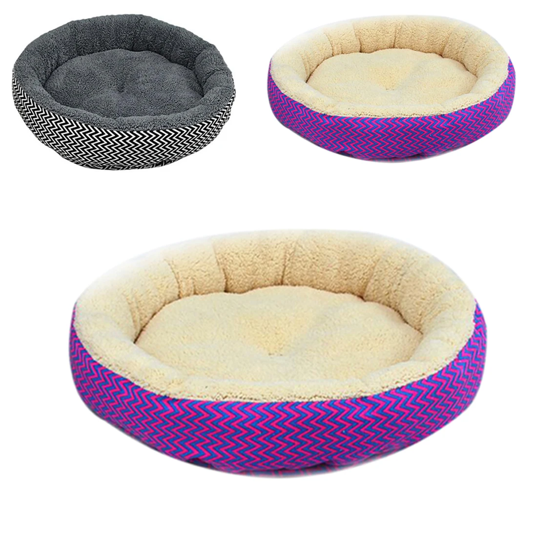 Hot Sale 2 Colors Round Soft Dog House Bed Striped Pet Cat And Dog Bed
