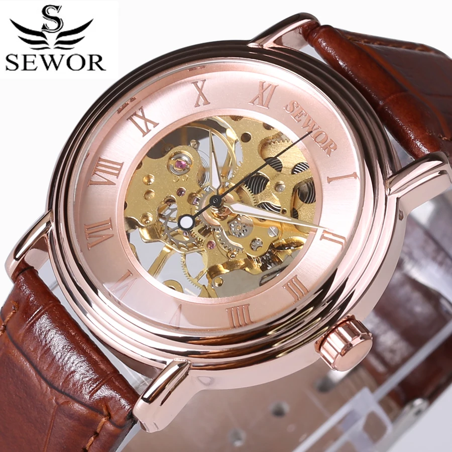 SEWOR الفاخرة العلامة التجارية الكلاسيكية الجوف الميكانيكية ساعات للرجال روز الذهب جلدية أزياء رياضية الهيكل العظمي ووتش Reloj Hombre 2017 جديد SEWOR الفاخرة العلامة التجارية الكلاسيكية الجوف الميكانيكية ساعات للرجال روز الذهب جلدية أزياء رياضية الهيكل العظمي ووتش Reloj Hombre 2017 جديد