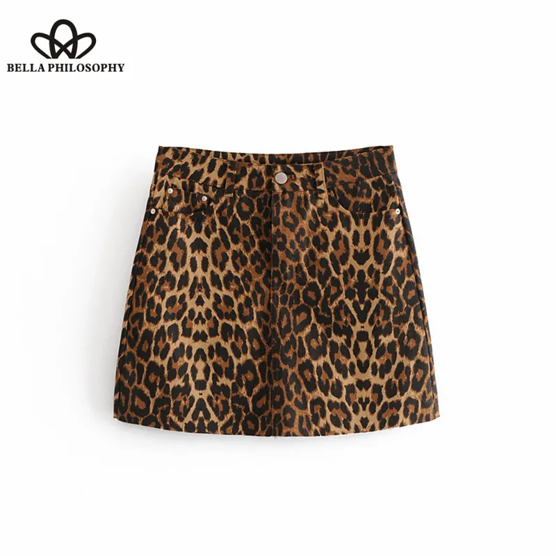 Wonder 2018 new Vintage Sexy Leopard Pattern Pockets Mini Skirt A Line Zipper Fly Streetwear Party Skirts Casual Faldas Mujer