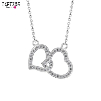 

ICFTZWE Fashion CZ Double Heart Statement Necklace For Women Birthday Gift Gold Chokers Stainless Steel Ketting Collier